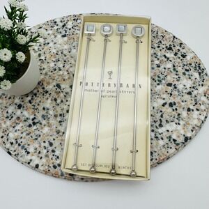 Pottery Barn Mother of Pearl Drink Stirrers Set of 4 Silver Cocktail Agitators